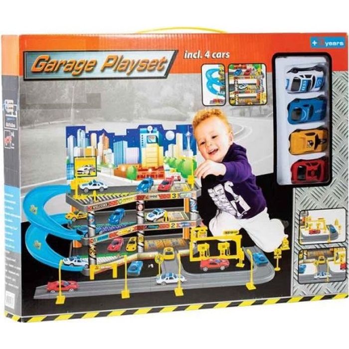 Garage enfant 4 voitures - Multicolore - 57 cm - GENERIQUE