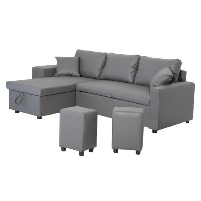 Canapé d'angle convertible TONY 3 places gris Gris