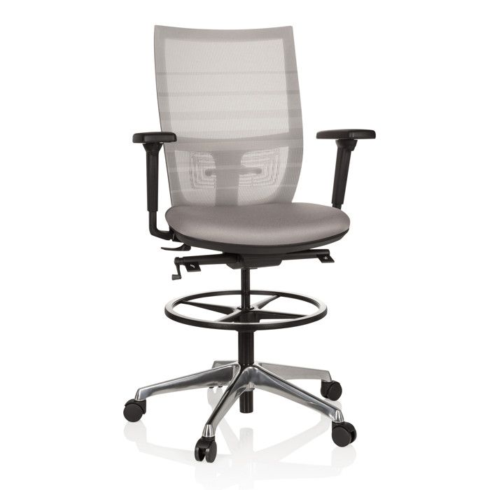 Tabouret De Bureau Pivotant Hjh OFFICE - Simili Cuir Blanc - Réglable 47-67cm - 110kg