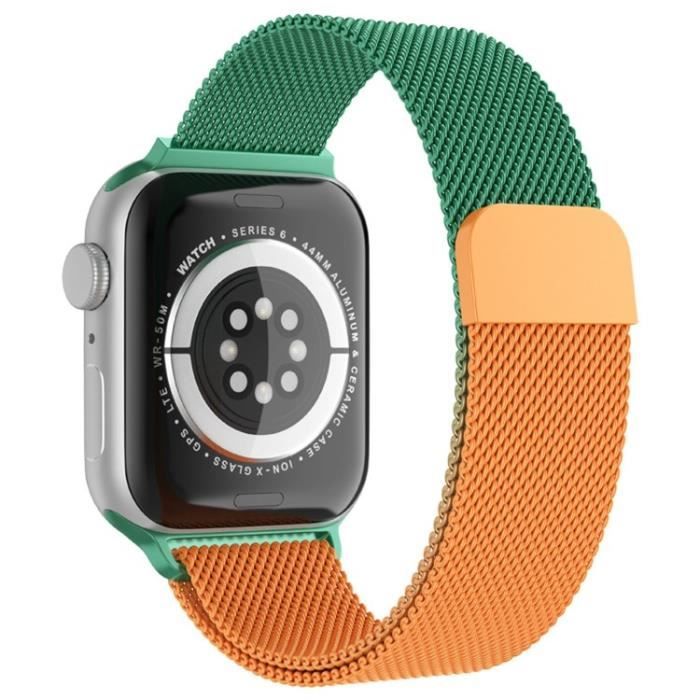 Bracelet de Montre pour Apple Watch Series 7 45mm - Series 6 - 5 - 4 - SE  44mm - Series 3 - 2 - 1 42mm Bracelet, green - orange