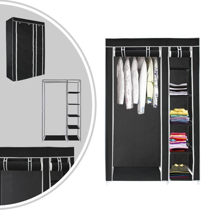Penderie Armoire 2 portes 172 x 105 x 43 cm Noir Matériau: Tubes en acier inoxydable Connecteurs de tuyaux en plastique