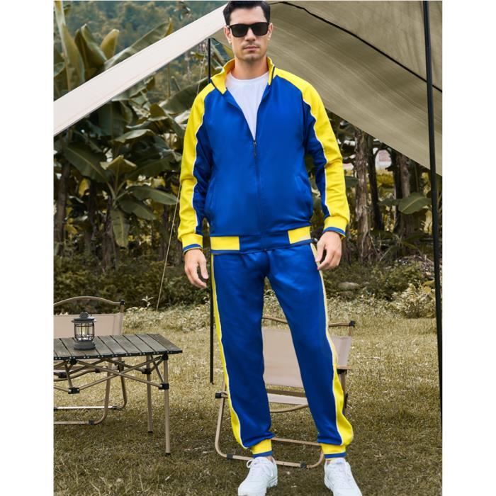 Survêtement Homme Ensemble Blouson Sweat Zippé Sports Jogging Pantalon 2 Pièces Sportwear Tenues bleu L