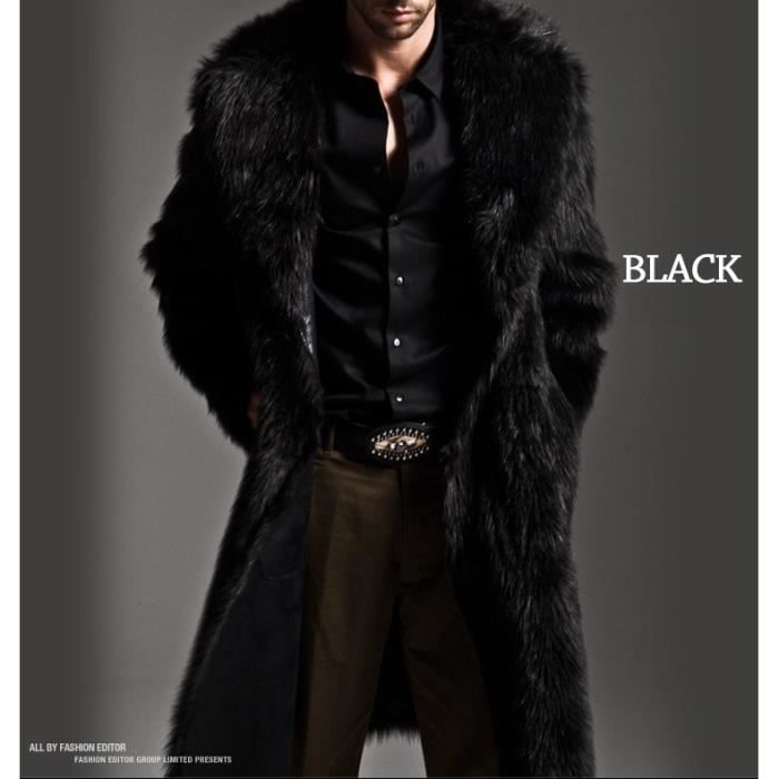 Homme hiver épaissir long manteau de fourrure Trench léopard chaud Slim Fit Parka Outwear 