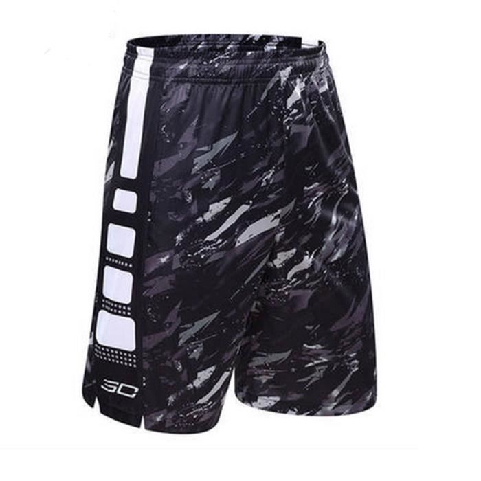 Short Homme Grand Taille Loose Fit Taille Élastiquée Short de Basket-ball Casual Sports Homme - Noir blanc