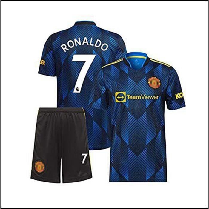 Sportbaer Maillot de football Cristiano Ronaldo Saison 2021 2022 Maillot Blanc Noir Numéro 7 Première Maillot Réplique officielle autorisée Tailles adulte et enfant