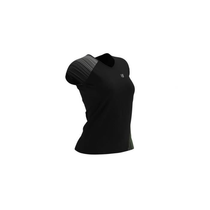t-shirt de running femme compressport performance noir à manches courtes respirant