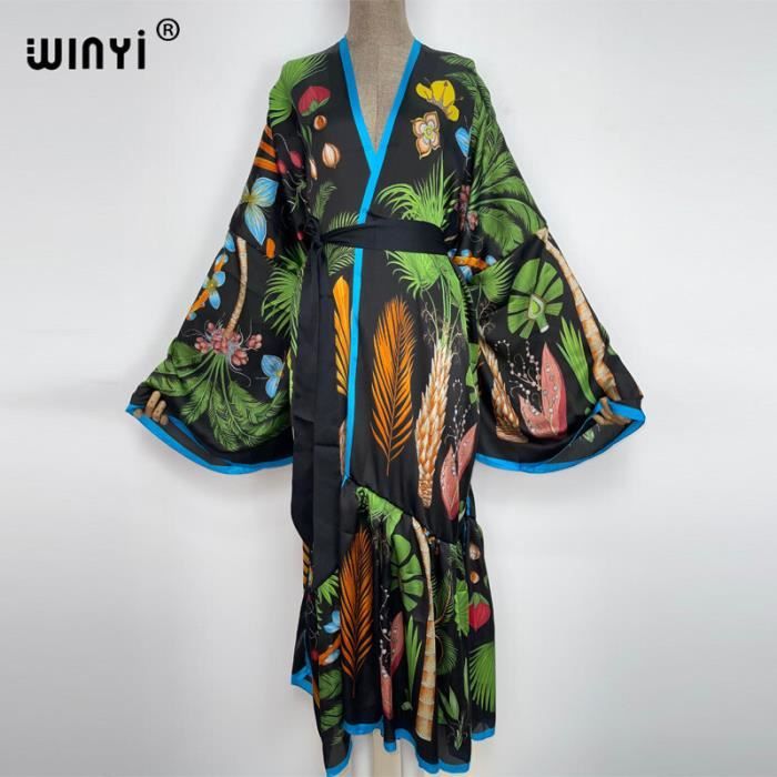 Robe De Plage Kimono Long – Cache-maillot Léger, Col V Et Cordon De Serrage, Idéal Pour Vacances