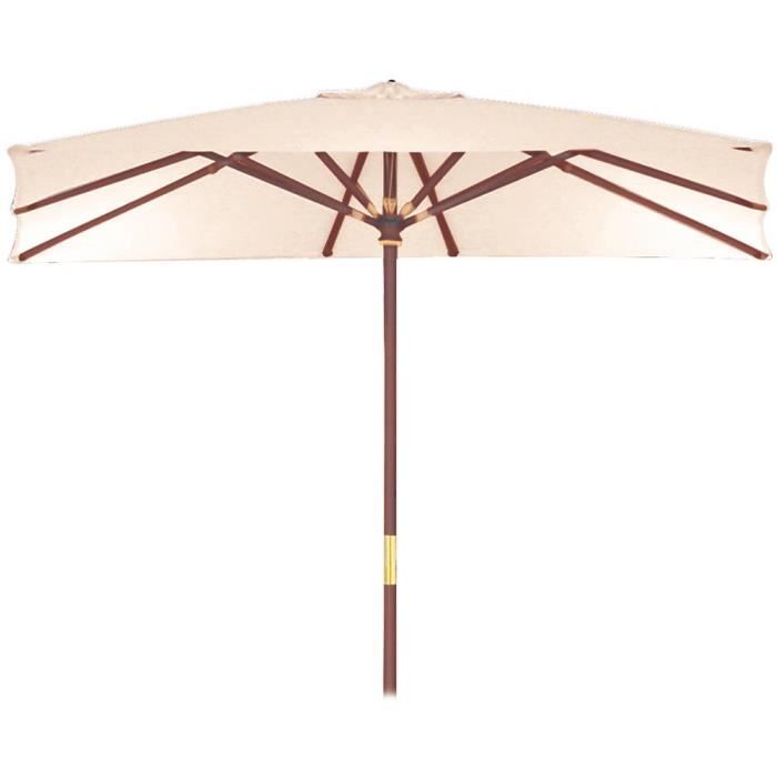 Parasol carré beige 3 x 3 m - NO NAME - Mât en bois - Ouverture à poulie - Mobilier de jardin SUN TOP