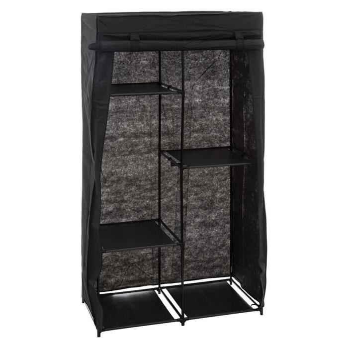 armoire penderie modulable en tissu noir - pegane - 88x46x169 cm - 3 penderies et 5 étagères
