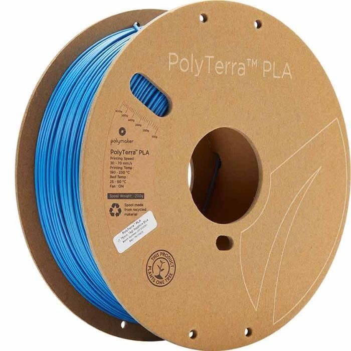 Filament PLA pour imprimante 3D - POLYMAKER - PolyTerra - 1.75mm - 1Kg - Bleu Saphir