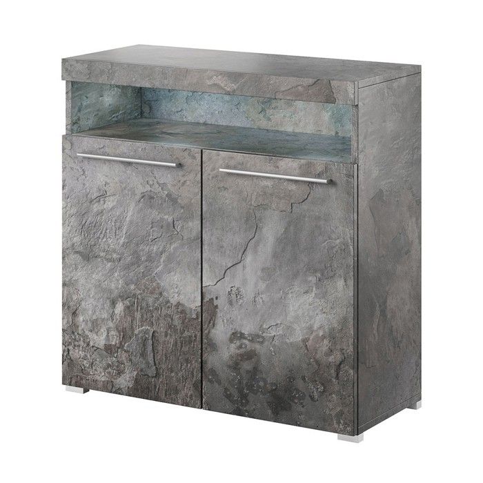 Buffet 90cm pour salon couleur gris effet ardoise collection BOMBAY Buffet 90cm pour salon couleur gris effet ardoise collection BOMBAY