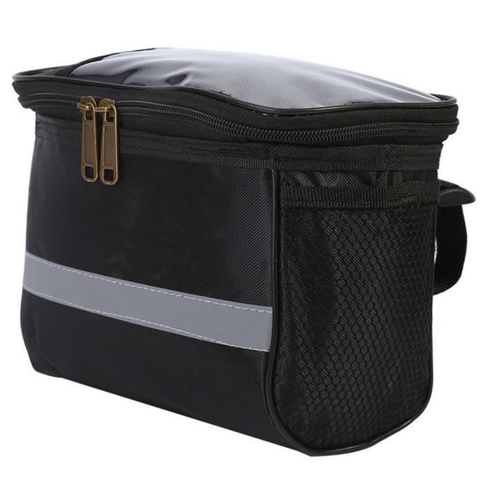 Sac de guidon de vélo Sacoche de guidon de vélo avec poche latérale en filet Pochette de téléphone sport accessoires Noir - Pwshymi