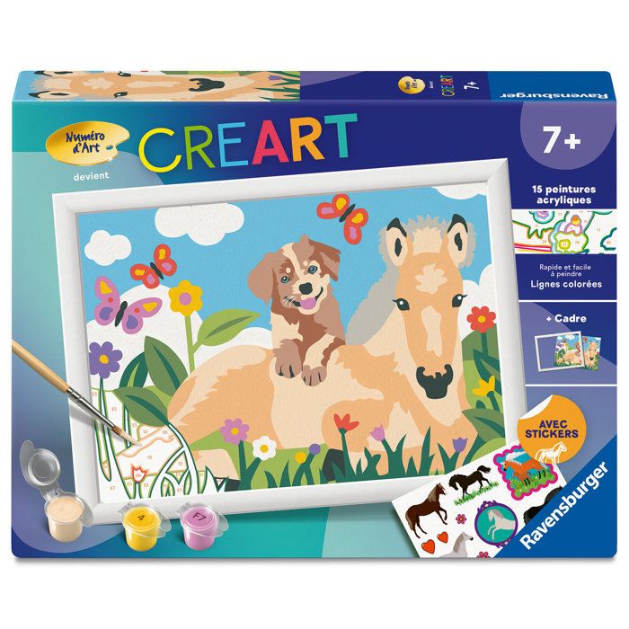 Ravensburger – CreArt Kids 18x24cm – Numéro dArt – Cheval & Chien – Kit de peinture par numéros – Dès – 12023228