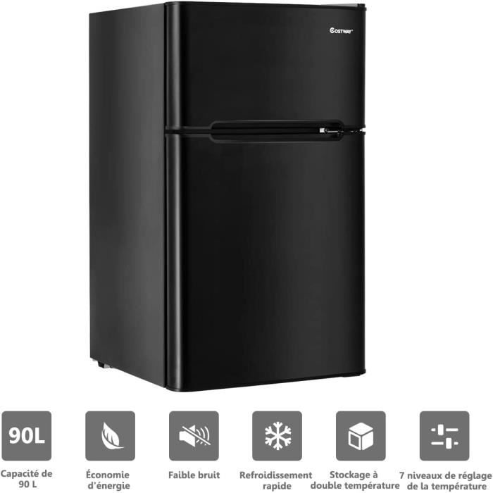 RELAX4LIFE Réfrigérateur 1 Porte 91L avec Thermostat à 7 Niveaux et Faible  Bruit, Réfrigerateur Congélateur Combiné avec Porte Réversible et Pieds  Réglables, Blanc/Noir (Blanc) : : Gros électroménager