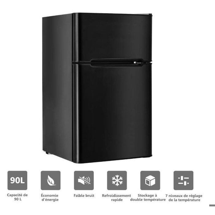 RELAX4LIFE Frigo Réfrigérateur Rétro 90L Double Porte Congélateur 27LRefroidissement 0 à 10℃Température de Congélateur -15℃Noir