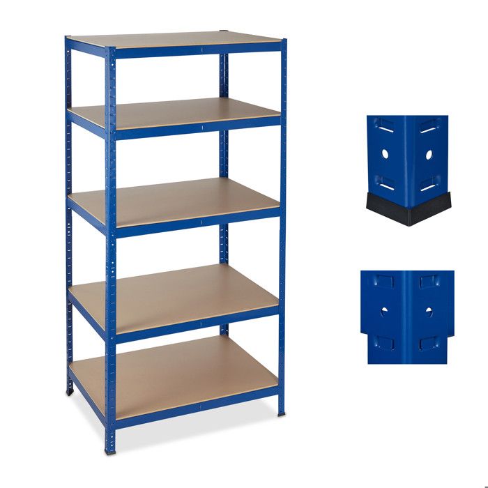 Lot de 2 étagères charges lourdes Meuble de rangement à clip charge 1325 kg garage 180x90x60 cm acier MDF bleu