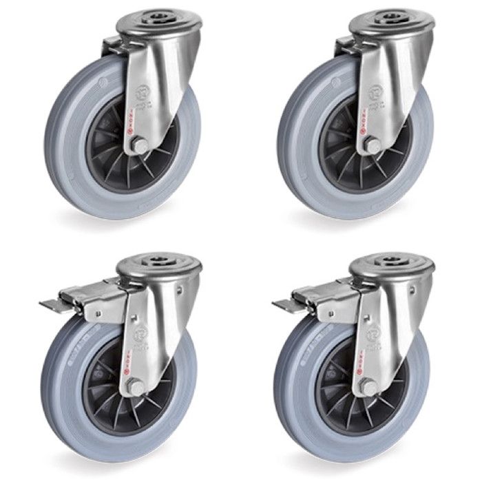 Wiltec Jeu 2x Roulette pivotante en plastique – 125 mm – Capacité de charge 200 kg – Roue avec