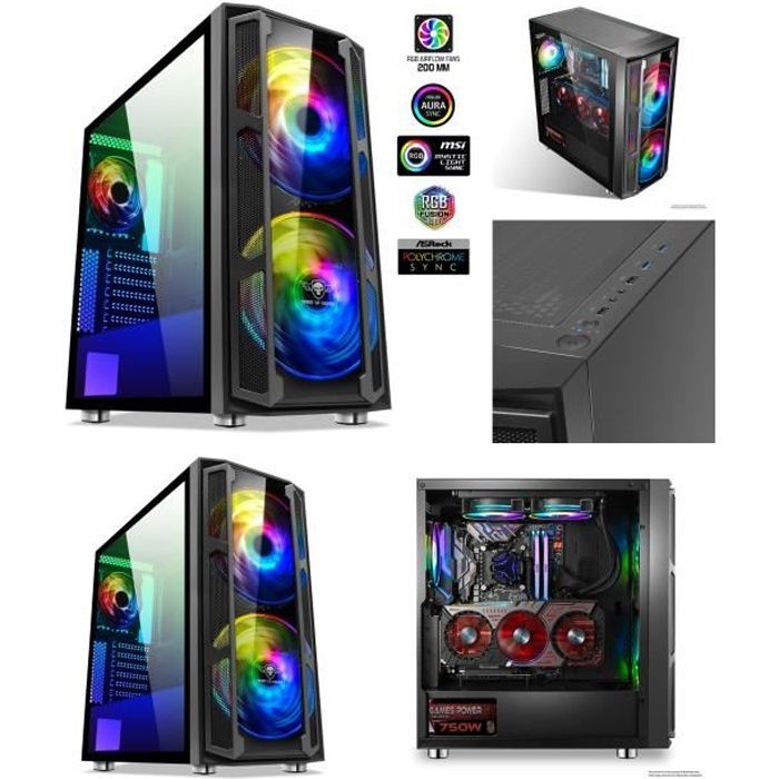 Boitier PC gamer Ghost one RGB EDITION 60 modes , compatible carte mère  ATX, mATX, jusqu'à 4 baies