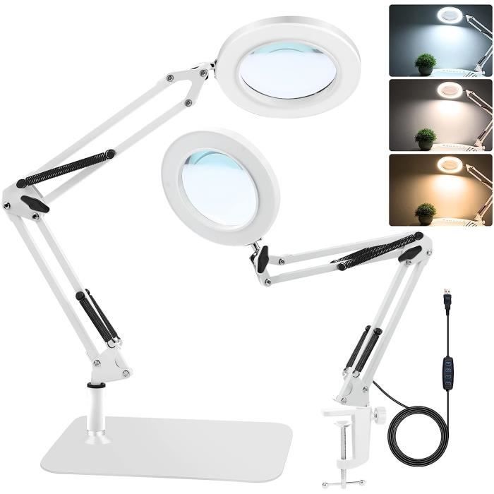 Lampe Loupe 5X Rechargeable 3 En 1 Sur Pied Avec 43 LED - Col De Cygne Flexible Pour Lecture Bricolage Artisanat - Luminosité Réglable