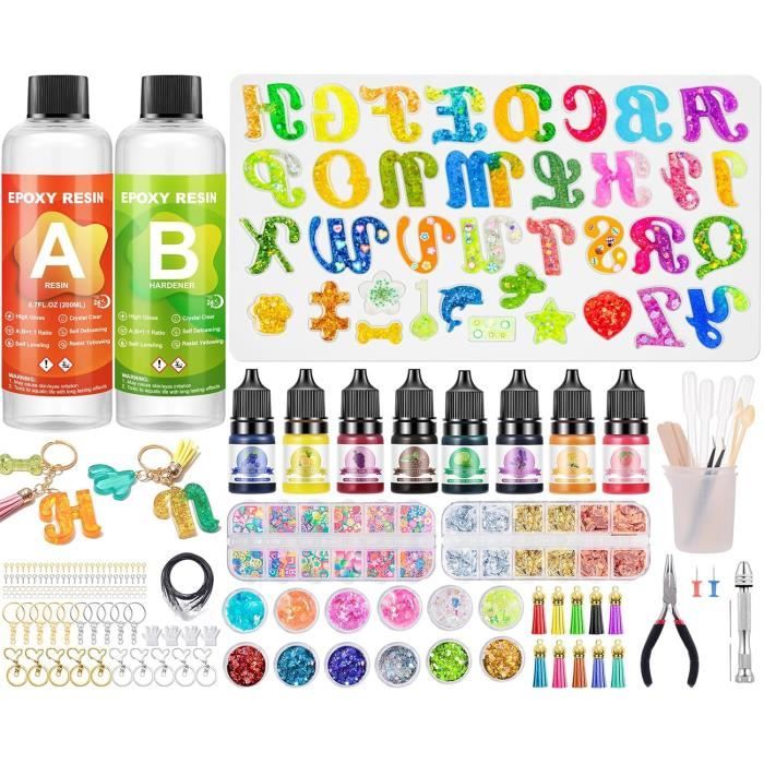 Kit Résine époxy Transparente 512 Ml - Avec Colorants, Paillettes Et Accessoires Pour DIY Bijoux Et Déco