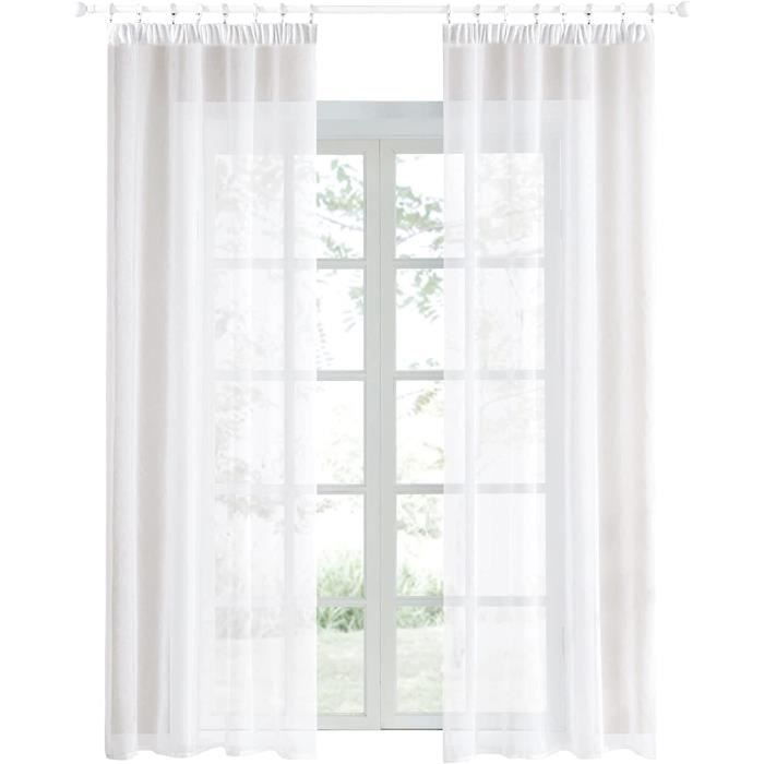 Rideau Voilage Translucide 100x205 Cm - Blanc - Filtre Lumière Et Anti-UV - Avec Oeillets - Pour Chambre Ou Salon