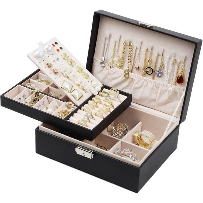 Boîte à Bijoux/organisateur Montres 24 Emplacements - Couvercle Verre Transparent - Verrouillage - Cuir PU