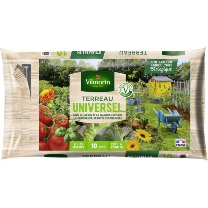 Terreau Universel Vilmorin 10L - Substrat Plantes Intérieur/Extérieur - Nutrition 3 Mois - Sac Pratique