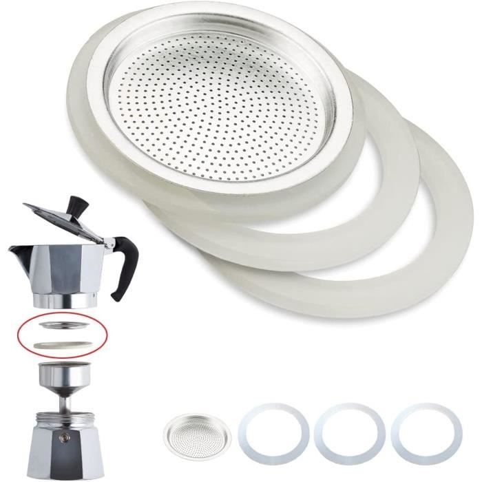Joint Et Filtre Universel Pour Cafetière Moka - 3 Anneaux Silicone + 1 Filtre Acier - Mondo Idea 9 Tasses