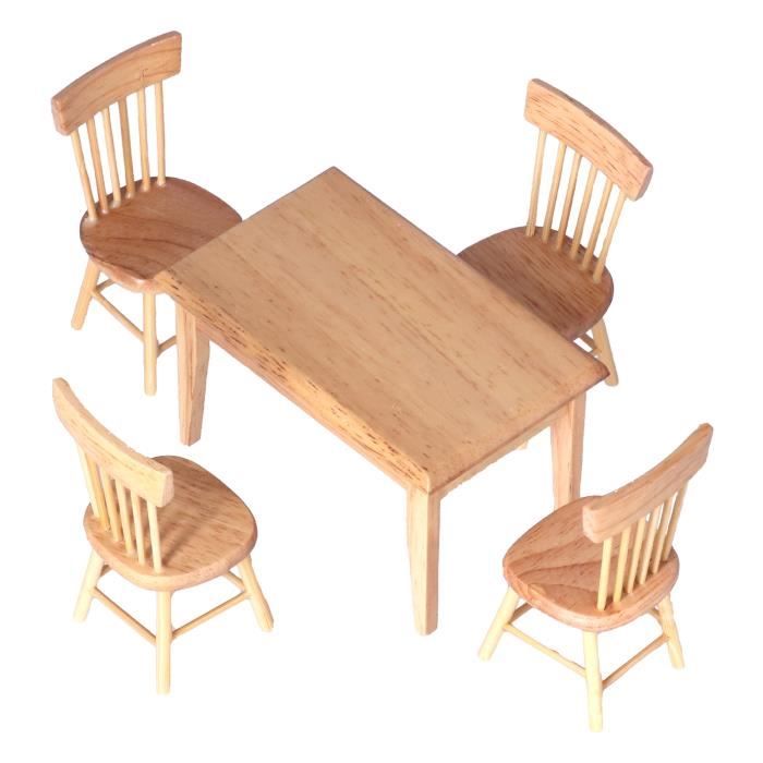 POFET Enfants Salle à Manger en Bois Maison de poupée Meubles Miniatures Table à Manger chaises Armoire Jouet Ensemble poupée Famille Faire Semblant Jouer Accessoires