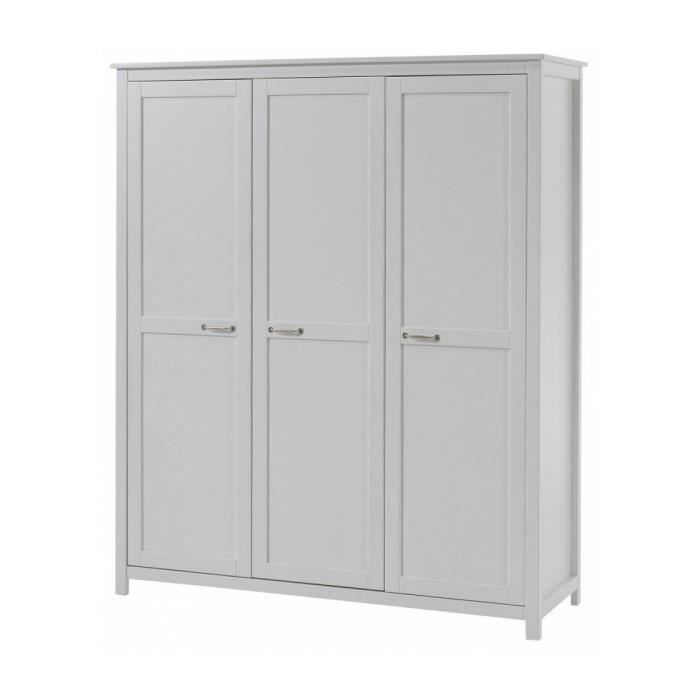 Vipack Armoire 3 portes pin massif blanc Stella Cdiscount Maison