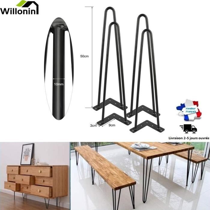 Pieds de table basse Willonin® avec 2 tiges - Marque WILLONIN - Hauteur 50cm - Capacité de charge 150kg
