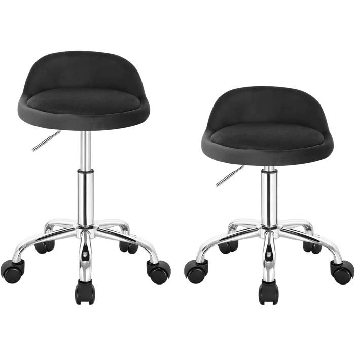 Lot de 2 tabourets de bureau gris foncé à roulettes - WOLTU - Dossier bas - Réglable en hauteur 43-54 5 cm