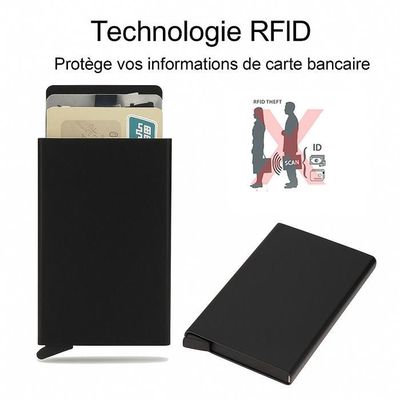 Lot De 2 Portefeuilles Cartes Métal RFID - Porte-Cartes Crédit 10 Emplacements, Protection NFC, Noir Et Argent