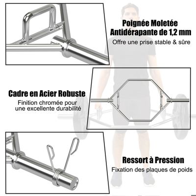 COSTWAY Barre De Piège Hexagonale Olympique Haltérophilie Charge 363KG - Barre De Levage Avec Poignées