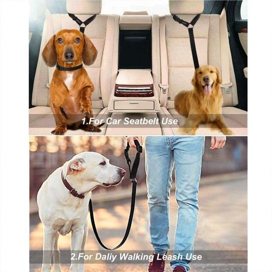 KYLOS Lot De 2 Ceintures Sécurité Pour Chien - Harnais Auto Réglable 45-72cm - Nylon Renforcé 1000kg, Attache Universelle - 4