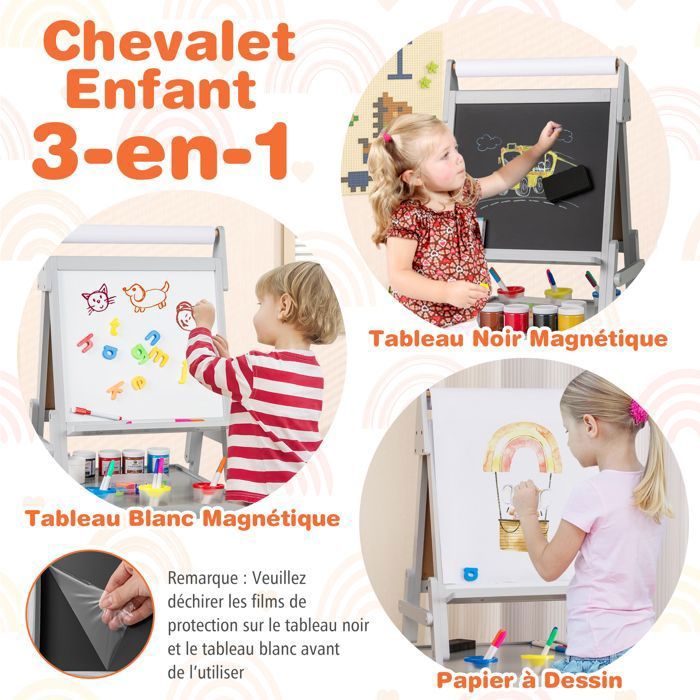 LIFEZEAL Tableau Enfant 3-8 Ans 3 en 1, Tableau Noir & Blanc Magnétique