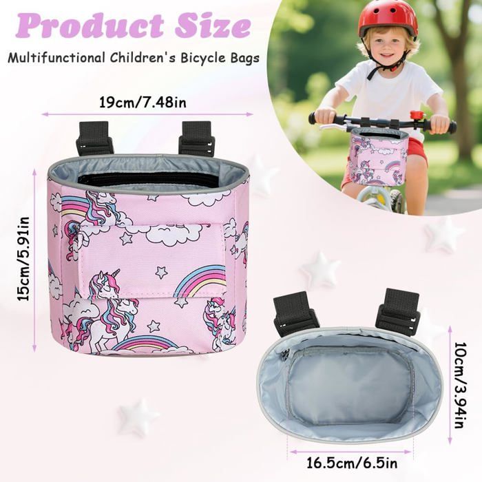 Panier Vélo Enfant En Tissu Oxford – Rose, 21x21x14 Cm, Imperméable, Fixation Velcro, Pour Guidon De Vélo Ou Trottinette