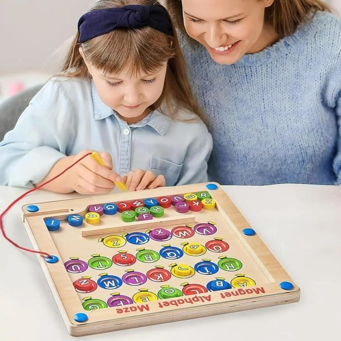 RunHero Labyrinthe Magnétique Alphabet En Bois – Jouet Montessori Dès 1 An, Motricité Et Couleurs