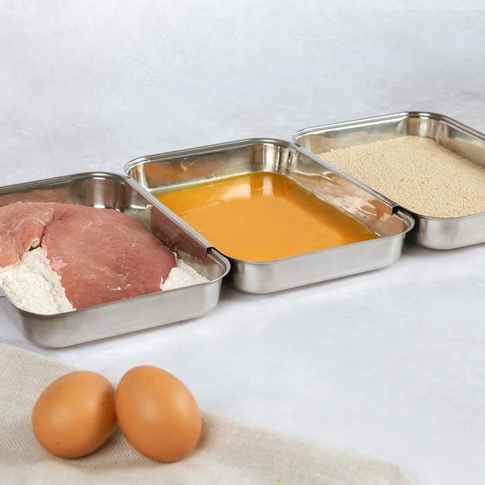 Set 3 Plats Cuisson INOX Navaris Avec Grilles - Four Pâtisserie Gratin