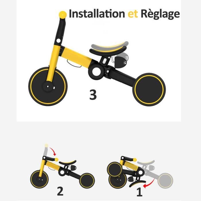 COSTWAY Draisiennes 3 en 1 avec Poignée de Poussée Réglable,Tricycle  Enfants avec Pédales Amovibles,Draisienne Vélo Évolutive Pliable,Cadeau  pour