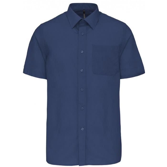 Chemise popeline manches courtes KARIBAN K551 Bleu Homme Bleu Cdiscount Pret a Porter