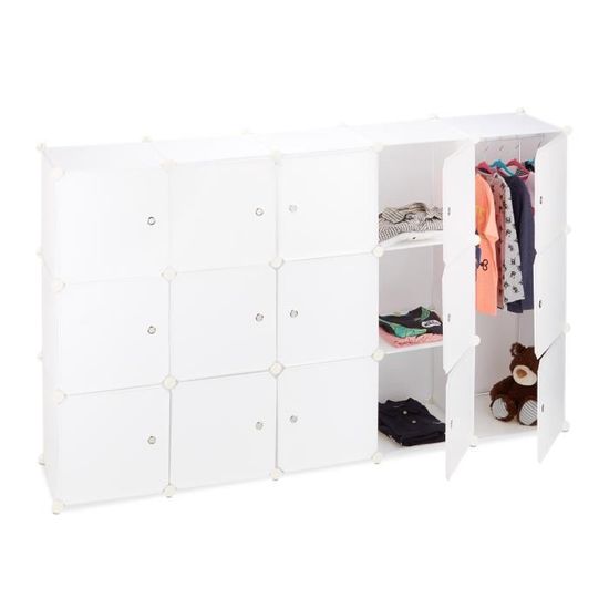 Etagère Cube Modulable Relaxdays - 11 Casiers + 2 Tringles - Pour Rangement Armoire Ou Penderie DIY - Noir
