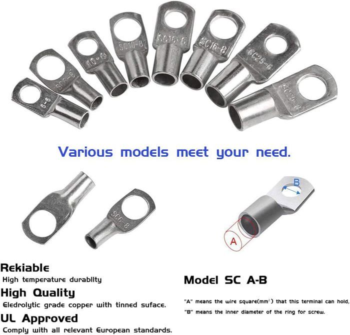 Cosses De Câble Tubulaire 25 Mm² Diamètre Du Trou M10 En Cuivre étamé Non Isolé Connecteur De Câble SC SC25-10 (100 Pièces