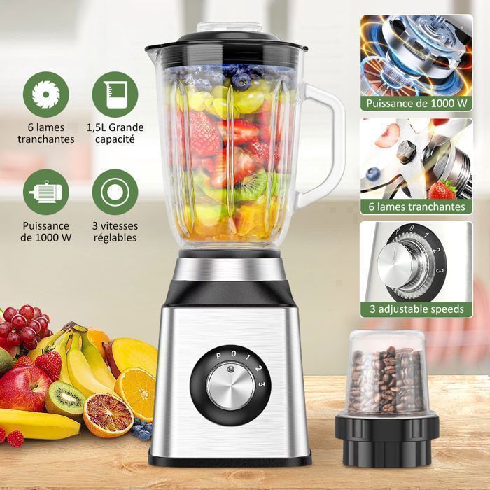 Mixeur Blender Multifonctionnel Broyeur Robot Culinaire , Blender Smoothie Fruits pour Smoothie Milk-shake Fruits,Puissant 350W - Electroménager
