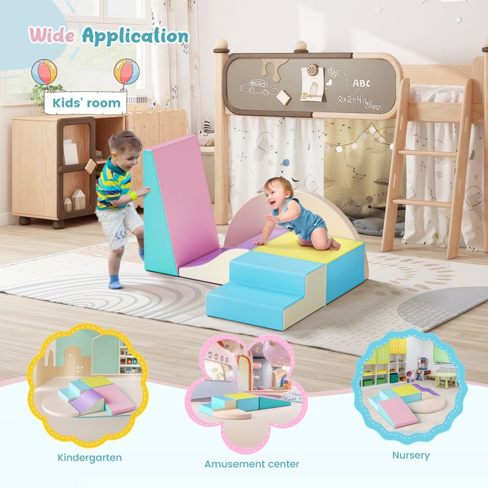 Parcours Motricité Bébé 4 Pièces – Blocs Mousse EPE – Revêtement PU – Arche Elliptique – Antidérapant – Ensemble Escalade – Classique