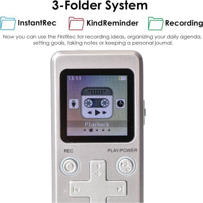 Mini Enregistreur Vocal Numérique 8 Go PODAZZ – Activation Vocale, 90 Heures Stockage, Métal Premium, Recharge USB, Idéal Conférences, Réunions, Cours (Bleu)