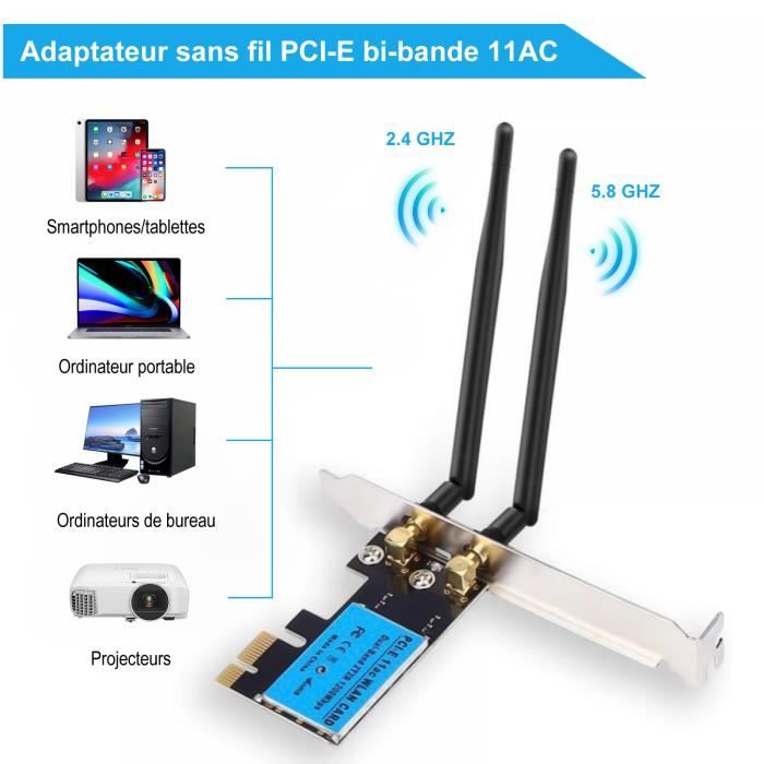 Achetez Carte WiFi PCI-E Wireless AC 1200 Mbps Carte Réseau à Double Bande  Card du Récepteur WiFi Émetteur Signal Réseau Réseau Intensificateur Pour  Les Jeux PC de Bureau - Lac Bleu de