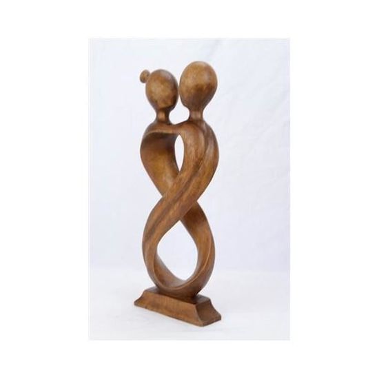 Statue couple enlacé infini en bois de suar teinte marron Idée cadeau