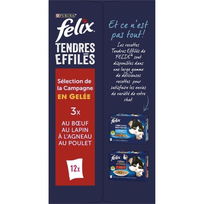FELIX Tendres Effilés en Gelée Viandes - 12 x 85 g - Sachets repas pour  chat adulte - Cdiscount