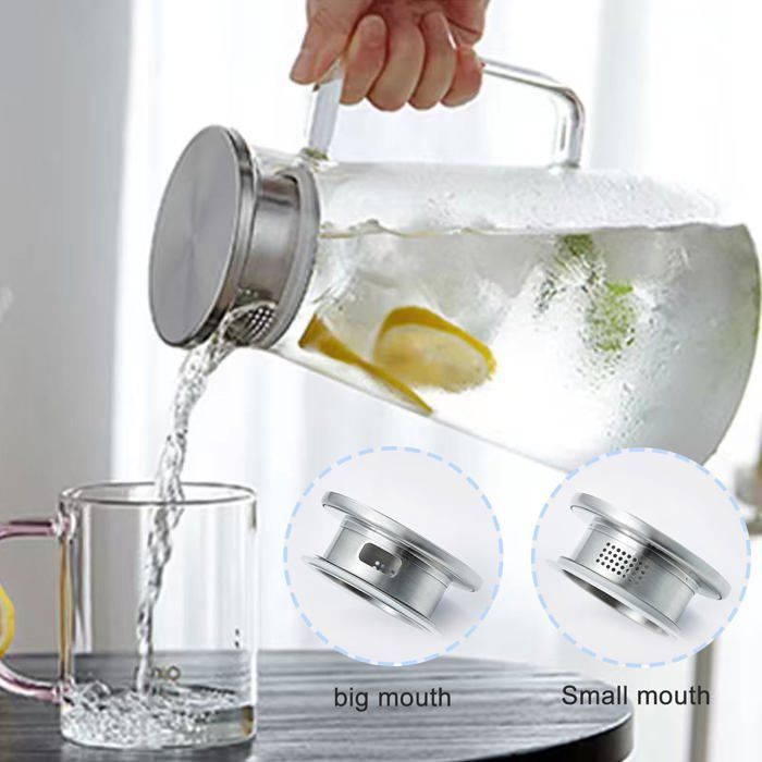 Carafe En Verre 2.3 Litres Avec Couvercle Et Anse - Pichet Thé Glacé, Eau, Jus, Vin - Borosilicate Résistant Chaleur Froid